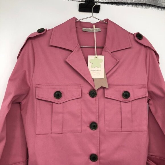 NWT Rinascimento Pink tie waist black buttoned coat four pockets SP - Picture 6 of 15